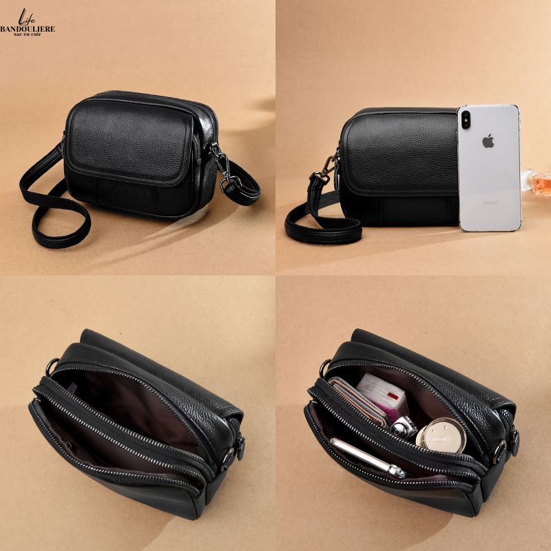 Sac bandouliere noir cuir Karla
