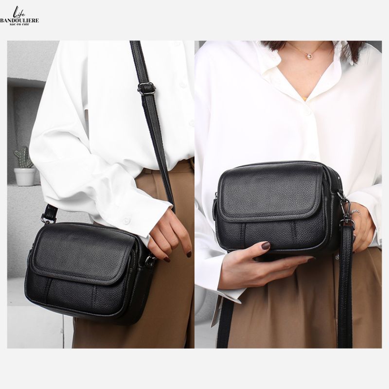 Sac bandouliere noir cuir Karla