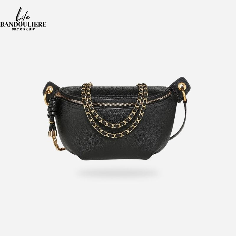 Sac banane cuir noir Nadine