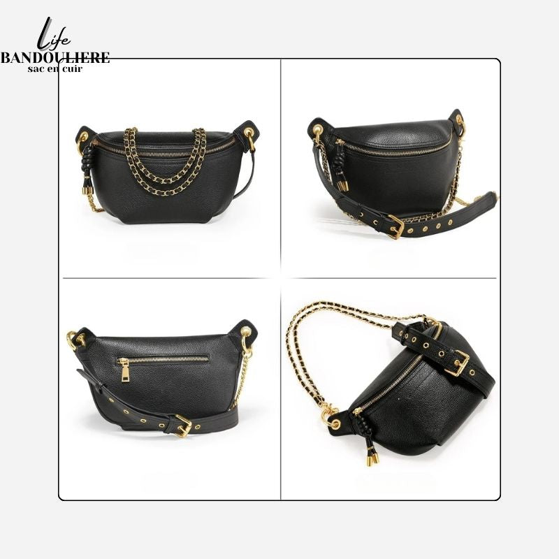 Sac banane cuir noir Nadine