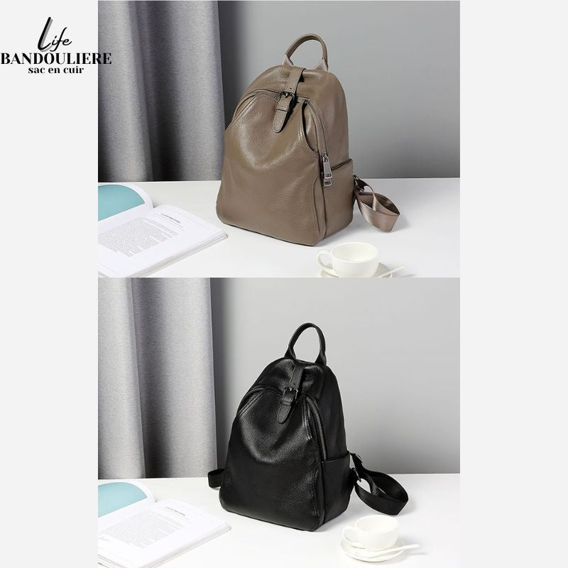 Sac a dos cuir noir femme Lyne