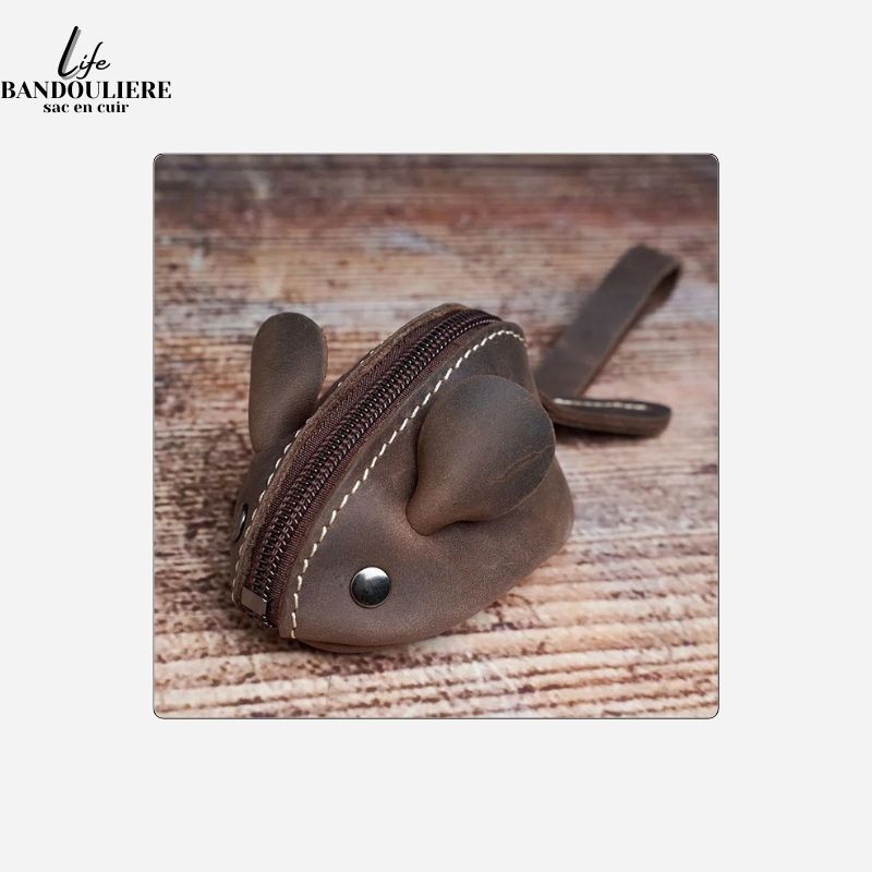 Porte monnaie en cuir Mouse vintage