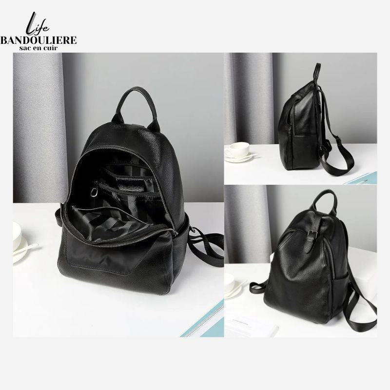 Sac a dos cuir noir femme Lyne