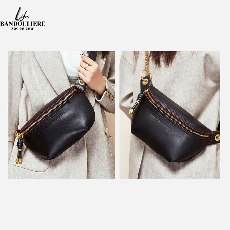 Sac banane cuir noir Shania