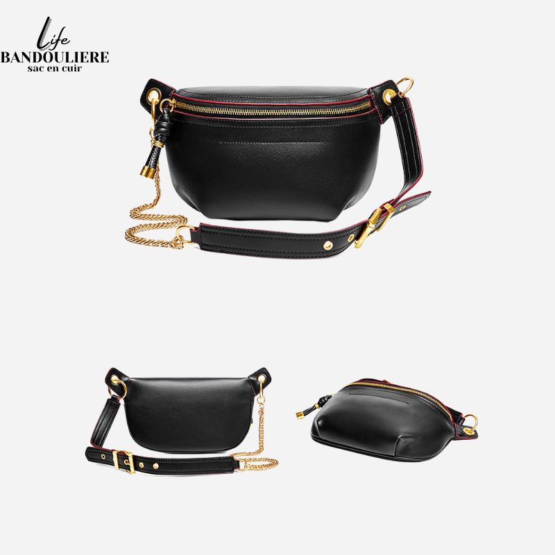 Sac banane cuir noir Shania