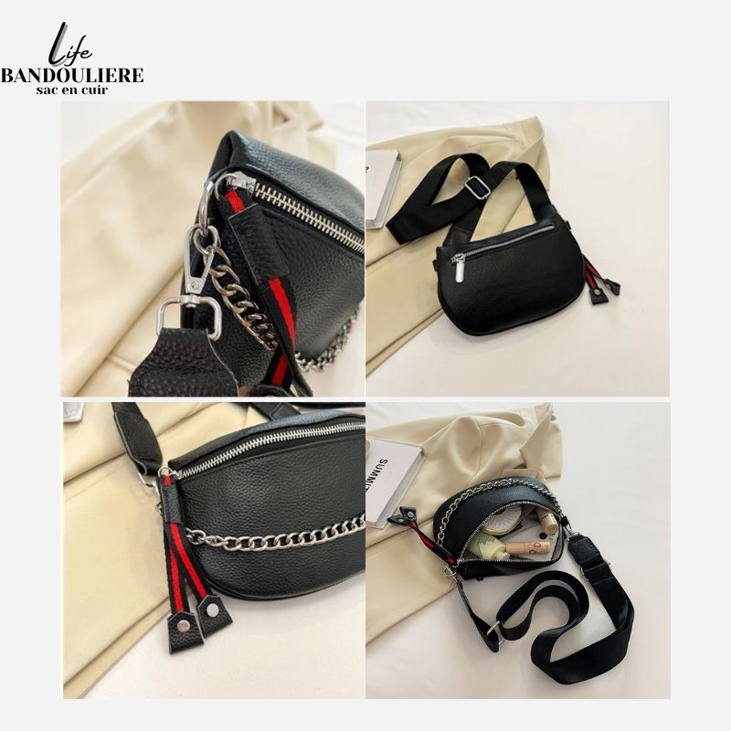 Sac banane cuir noir femme Aurore