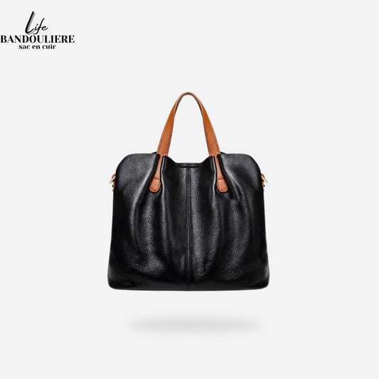 Sac cabas cuir noir Amélia